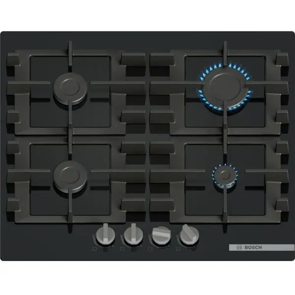 BOSCH Plita incorporabila Bosch PNP6B6K40, Gaz, 4 arazatoare, Gratar fonta, 60 cm, Sticla neagra
