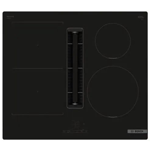 BOSCH Plita incorporabila Bosch PVS611B16E, Inductie, 4 zone de gatit, Hota incorporata, Putere de absorbtie 622 mc/h, Touch control, CombiZone, QuickStart, 60 cm, Negru
