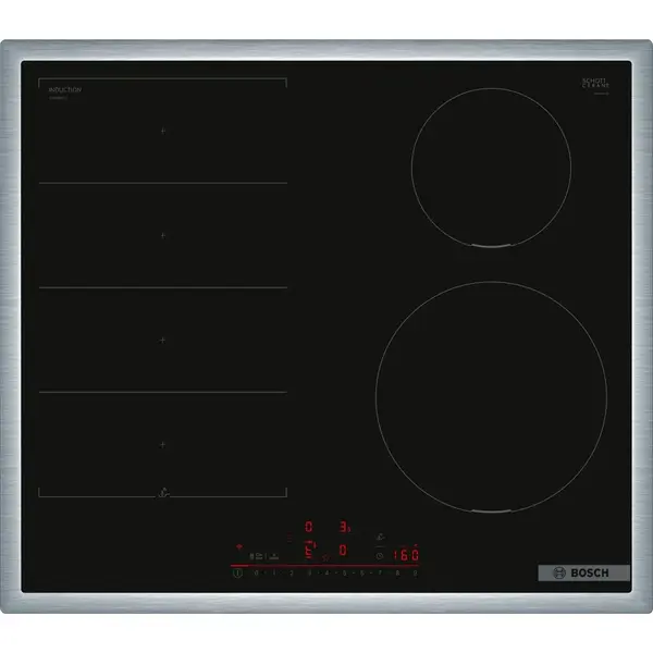 BOSCH Plita independenta incorporabila vitroceramica Bosch PIX645HC1E Seria 6, 4 zone gatit, 60 cm, Negru-Otel inoxidabil