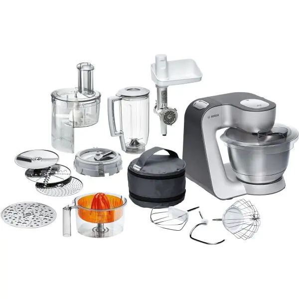 BOSCH Robot de bucatarie Bosch MUM58364, 1000 W, Bol 3.9 l, blender, masina de tocat, cube cutter, 7 viteze, 3D PlanetaryMixing, argintiu