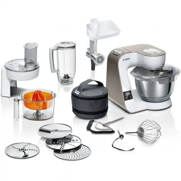 BOSCH Robot de bucatarie Bosch MUM5XW40, Gama MUM5, Motor 1000W (7 trepte si Pulse), Bol 3.9l din otel inoxidabil, Cantar, Cronometru, Framanta, Toaca, Amesteca, Feliaza, Razuieste, Set patiserie