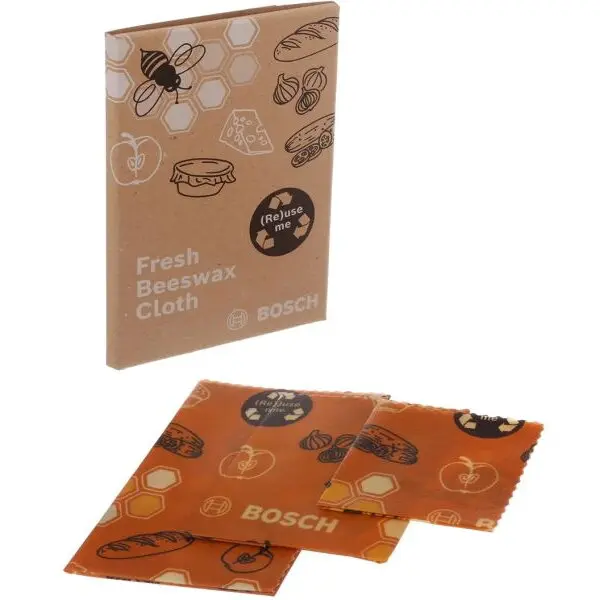 BOSCH Set 3 panze ecologice BOSCH 17006827, 3 dimensiuni diferite (S 16x16cm, M 23x23cm, L 30x30cm), Panze reutilizabile cu ceara de albine pentru impachetarea alimentelor