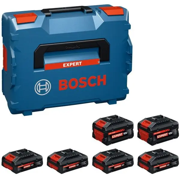BOSCH Set 6 acumulatori si incarcator Bosch Professional EXPERT 1600A0373G, 4 x acumulatori EXBA18V-40 (4Ah), 2 x acumulatori EXBA 18V-80 (8Ah), cutie L-BOXX 136