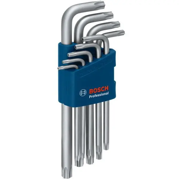 BOSCH Set 9 chei hexagonale Torx BOSCH 1600A01TH4, chei imbus TX cu design flexibil si robust pentru uz profesional