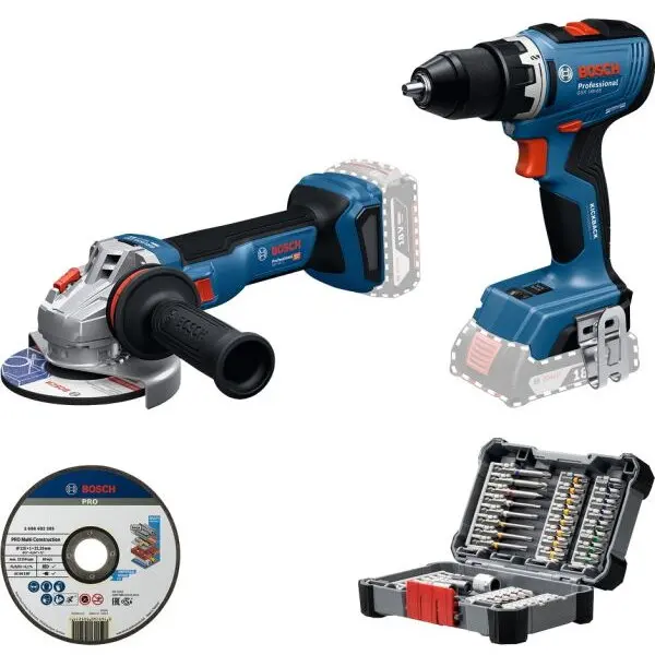 BOSCH Set combi BOSCH 0615A50091, 1x GSR 18V-65, 1x GWS 18V-11, disc de taiere si biti