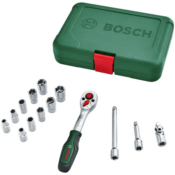 BOSCH Set de 14 adaptoare pentru chei tubulare de ¼” Bosch 1600A02BY0, otel aliat, 74 Nm, 5° unghi lucru