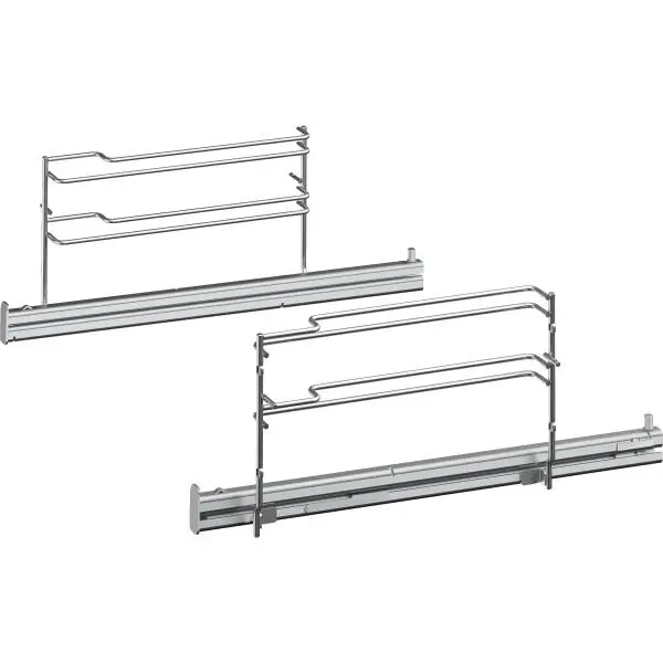 BOSCH Set suport pentru tavi cu 1 nivel telescopic BOSCH Pyro HEZ638178 - 17001187, Otel inoxidabil, Incarcare maxima 15kg, Pentru cuptoarele cu functia de piroliza, Sinele nu pot fi mutat