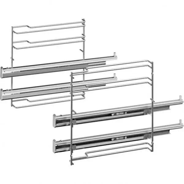 BOSCH Suport complet de sine telescopice pe 2 niveluri BOSCH HEZ638200 (17006333), Din otel inoxidabil, Pereche (stanga-dreapta), Suporta maximum 15kg, Pentru cuptoare non-piroliza de 60cm