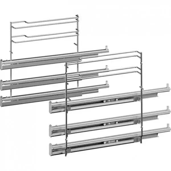 BOSCH Suport complet de sine telescopice pe 3 niveluri BOSCH HEZ638300 (17006335), Din otel inoxidabil, Pereche (stanga-dreapta), Suporta maximum 15kg, Pentru cuptoare non-piroliza de 60cm