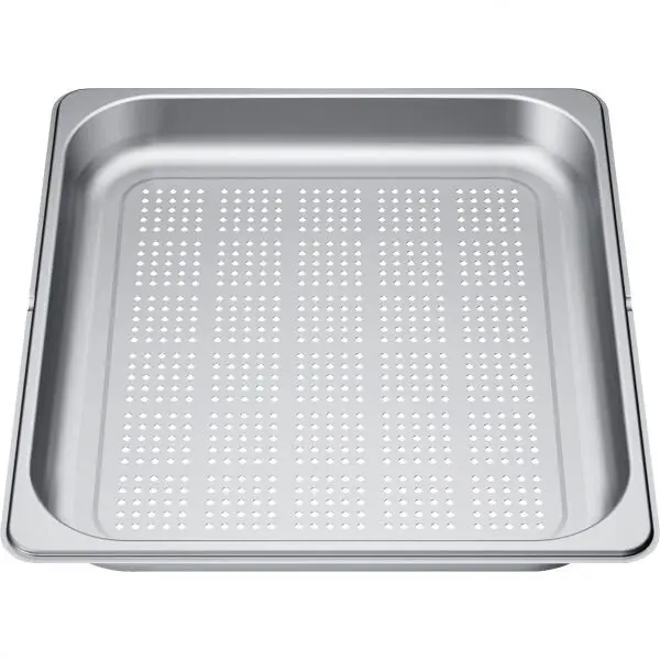 BOSCH Tava mare perforata BOSCH HEZ36D643G - 11027160, L35.4cm, l32.5cm, H4cm, Uz 32.9x30mm, G0.62kg, V3.3L, Inox AISI 304 GN2/3 0.7mm, Diametru gaura 0.4mm