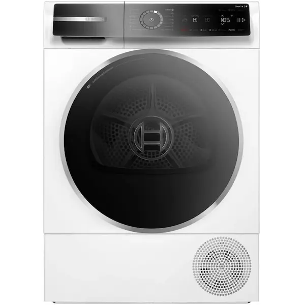 BOSCH Uscator de rufe Bosch Seria 8 WQB246DNBY, Pompa de caldura, 9 Kg, 14 programe, AutoDry, Condensator cu autocuratare, Touch control, Smart Dry, EcoSilence Drive, Home Connect, Clasa B, Alb