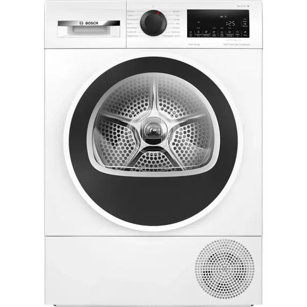 BOSCH Uscator de rufe cu pompa de caldura Bosch, WQG2450ISN, 9 kg, adancime 61.3 cm, clasa D, SelfCleaningCondenser, AutoDry, SensitiveDryingSystem, Alb