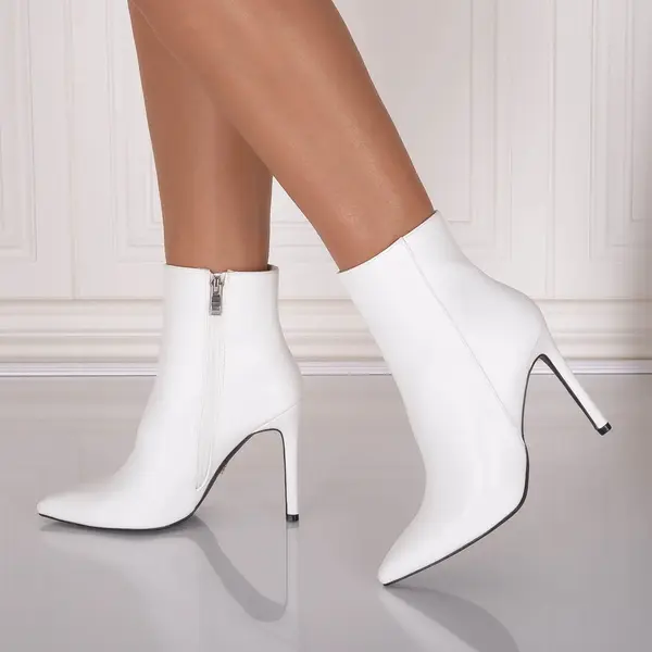 Botine dama Albe din Piele Ecologica Acovya