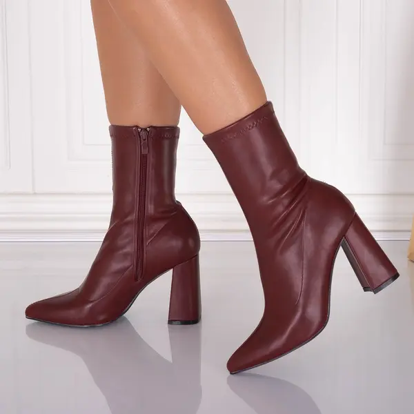 Botine dama Bordo din Piele ecologica Rumia