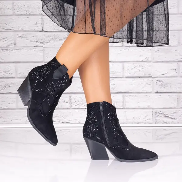 Botine dama Negre din Piele Ecologica Intoarsa Joida