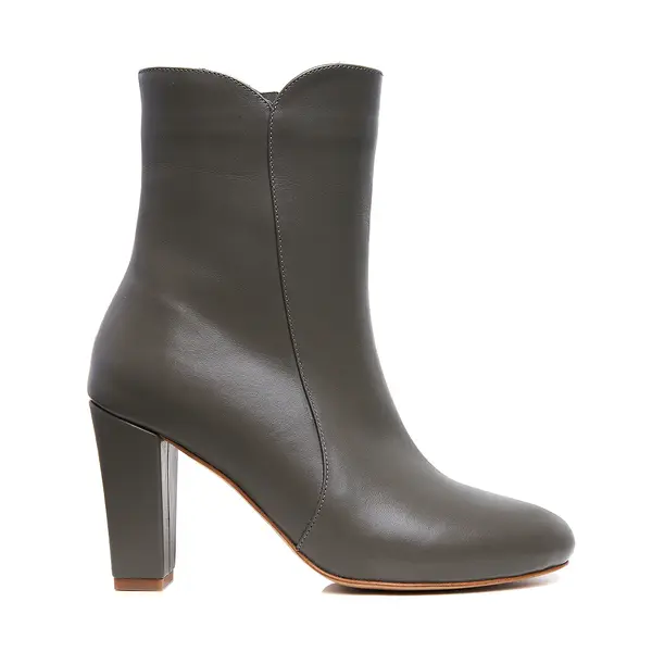 Botine Dora Piele Naturala, Gri-Olive - 39 / 9cm - Gros