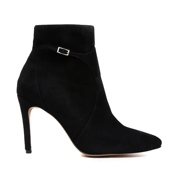 Botine Lucy Piele Intoarsa, Neagra - 36 / 8 cm