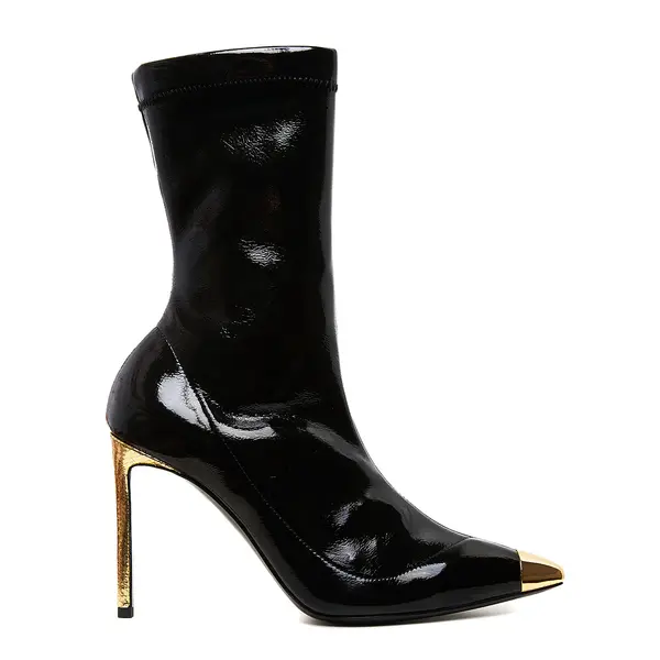 Botine Punk din Piele Ecologica Elastica, Negre - 40 / 10 cm