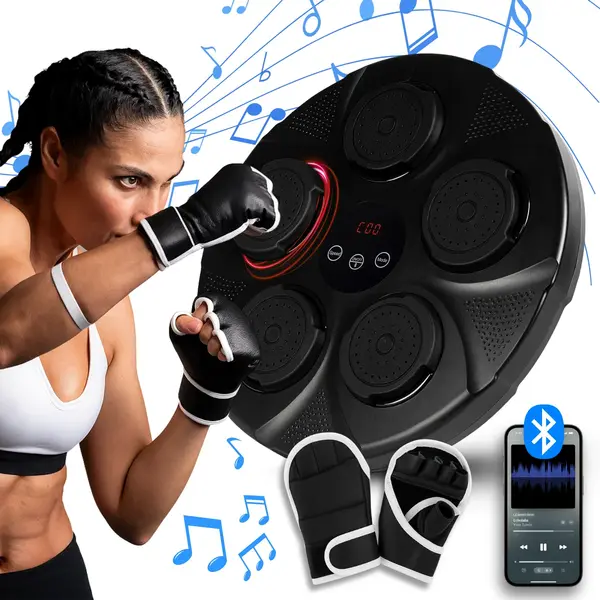 Box muzical electronic HAWIRE HJ-003 cu Bluetooth, aparat antrenament box si fitness, lumini LED, manusi incluse, incarcare USB, Negru