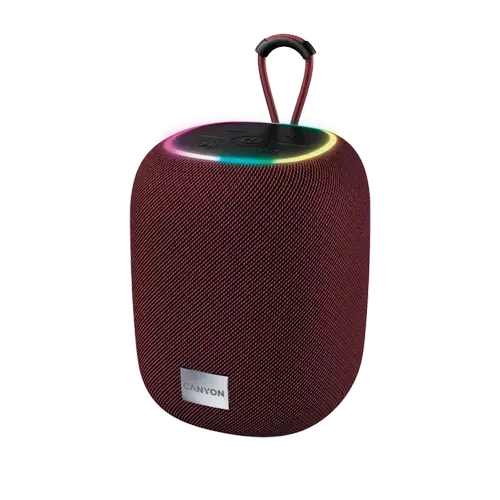 Boxa Bluetooth CANYON BSP-8, BT V5.2, BLUETRUM AB5362B, suport card TF, port USB tip C, baterie polimer de 1800 mAh, putere maxima 10 W, rosu, lungime cablu 0,50 m, 110x110x135 mm, 0.57 kg, Visiniu
