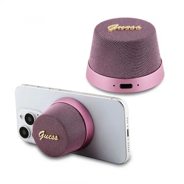 Boxa Portabila Bluetooth Guess Stand Magnetic Script Metal, 3W, Roz