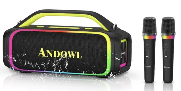 Boxa wireless Bluetooth cu 2 microfoane si iluminare RGB Andowl Q YX64