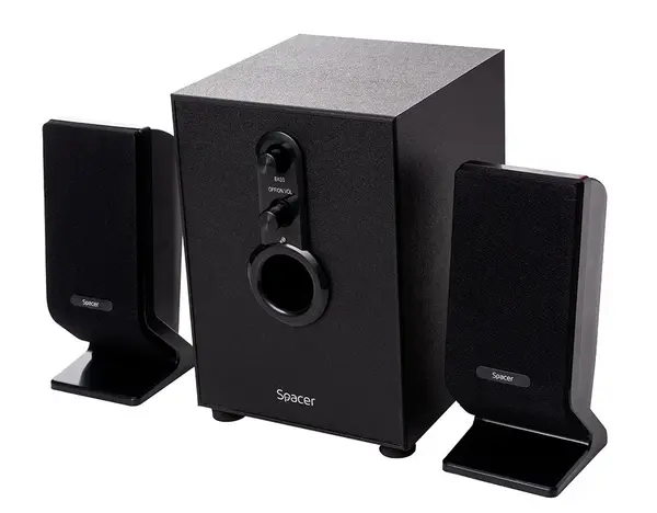 Boxe Spacer SPB-2200 2.1, pentru PC, 11W RMS, 2x 3W si 5W, control volum si bass, subwoofer lemn, jack 3.5mm, 220V, negru