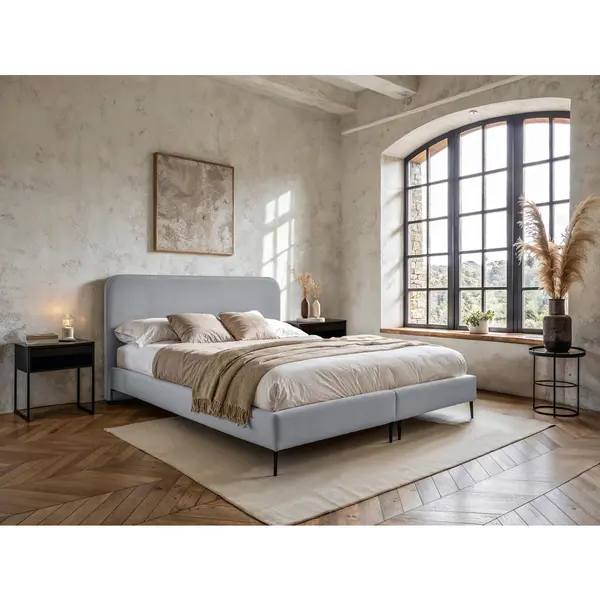 Boxspring, 140/200 cm, gri deschis
