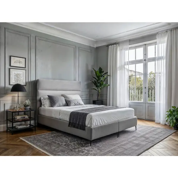 Boxspring, 140/200 cm, gri deschis