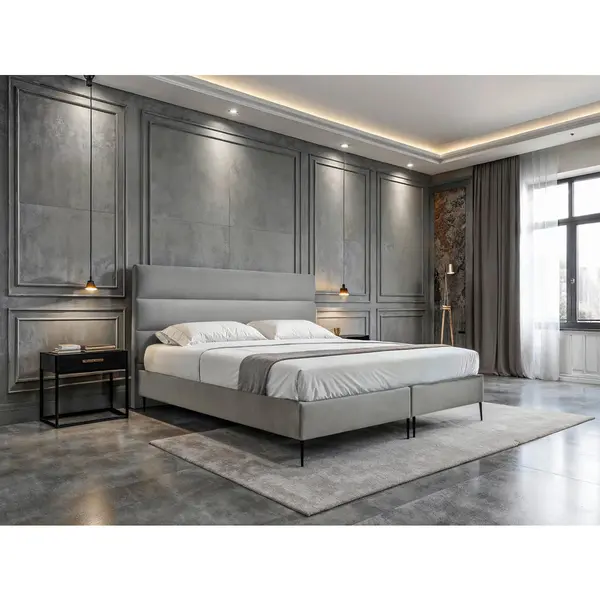 Boxspring, 200/200 cm, gri deschis