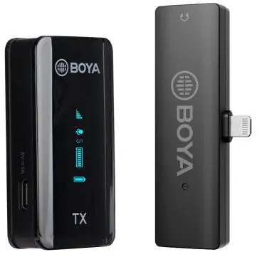 Boya Lavaliera Boya BY-XM6-S3 digitala cu microfon omnidirectional fara fir cu transmitator si receiver Lightning + cutie cu baterie suplimentara, Negru