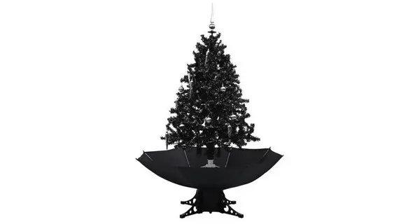 Brad de Craciun cu ninsoare si baza umbrela, negru, 140 cm, PVC