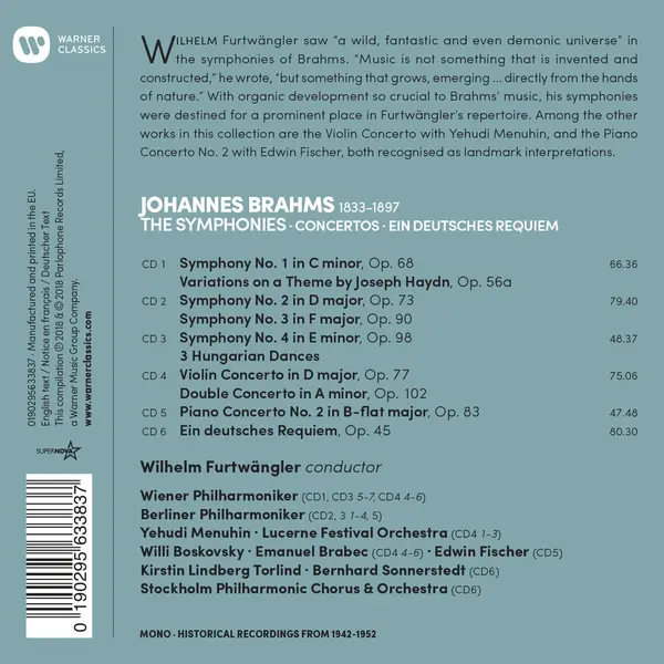 Brahms - The Symphonies, Ein deutsches Requiem, Concertos | Wilhelm Furtwangler