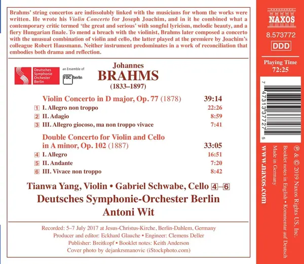 Brahms: Violin Concerto Op.77; Double Concerto Op. 102 | Tianwa Yang, Gabriel Schwabe, Deutsches Symphonie-Orchester Berlin, Antoni Wit