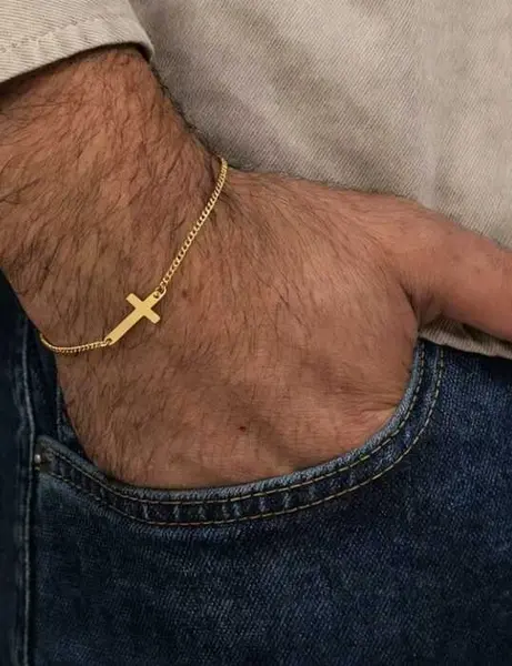Brățară Bărbați Cruce Aurie Minimalistă