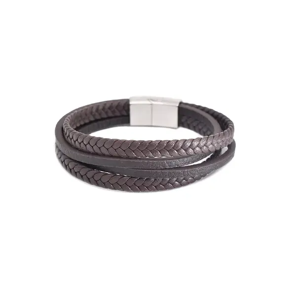Bratara barbati din piele naturala maro Steel