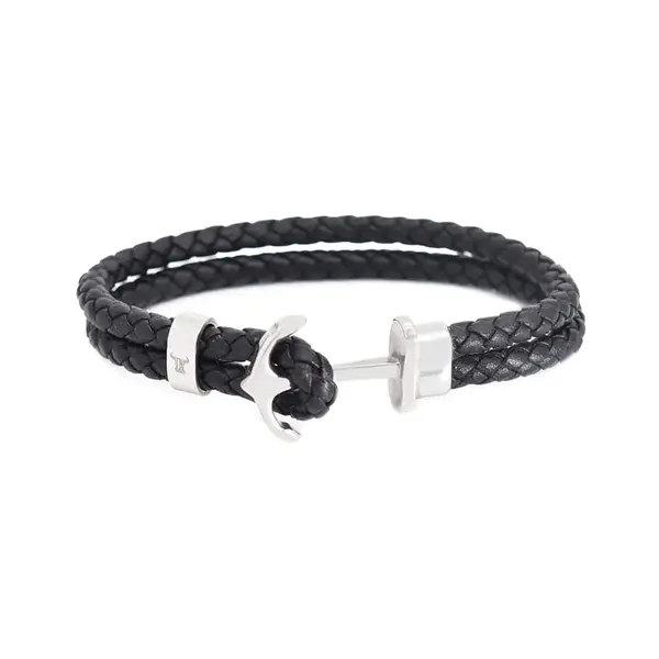 Bratara barbati din piele naturala negru Aqua