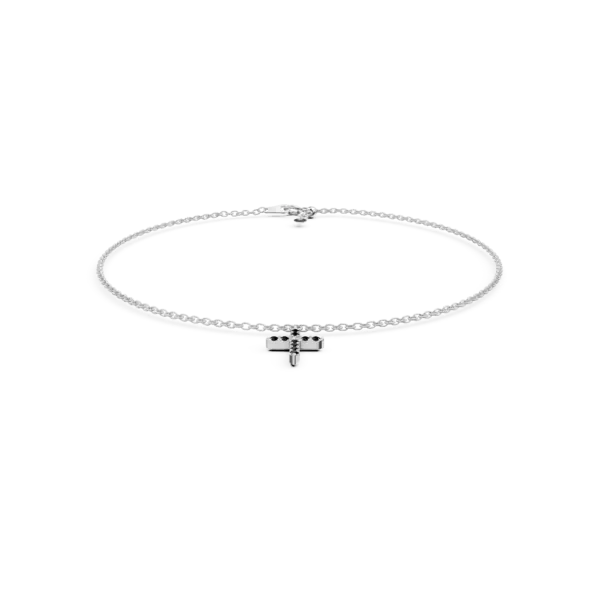 Bratara cu cruce din aur alb cu diamant incolor de 0.01ct si diamante negre de 0.1ct