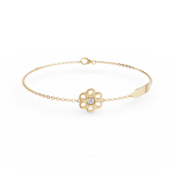 Bratara cu floare din aur galben cu diamant de 0.02ct pentru copii