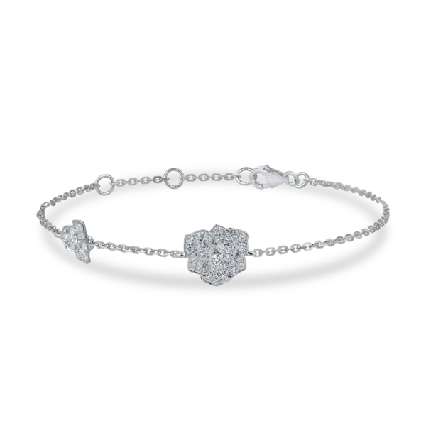 Bratara cu pandantiv floare din aur alb si diamante de 0.3ct