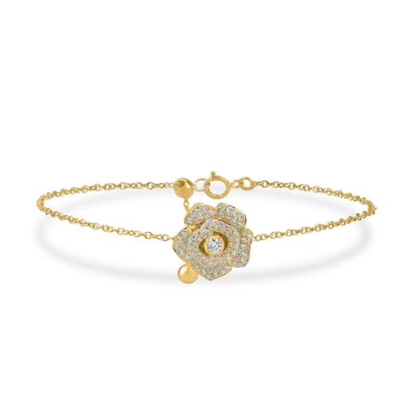 Bratara cu pandantiv floare din aur galben cu diamante de 0.43ct