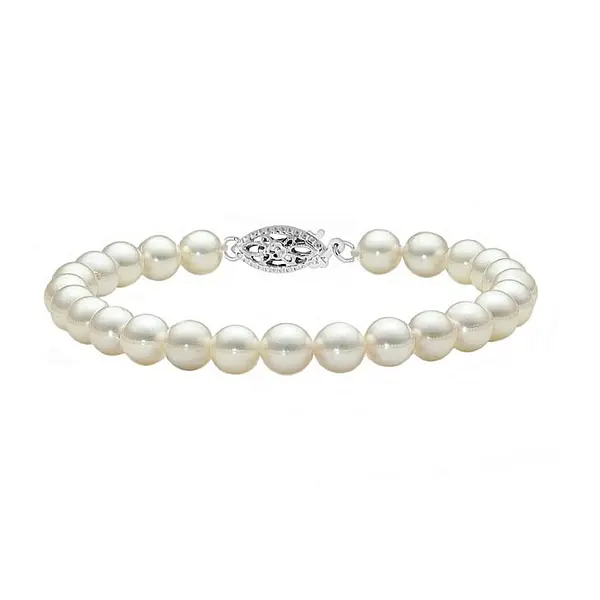 Bratara cu Perle Naturale Akoya Japoneze, de 7 - 7,5 mm E i Inchizatoare din Aur Alb de 14K KASKADDA