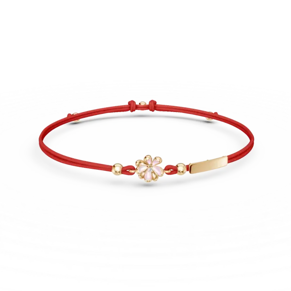 Bratara cu snur flori de tei din aur galben cu diamant de 0.01ct pentru copii