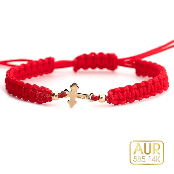 Bratara cu snur si cruciulita de aur 14k: Un accesoriu prietenos ce aduce noroc si protectie
