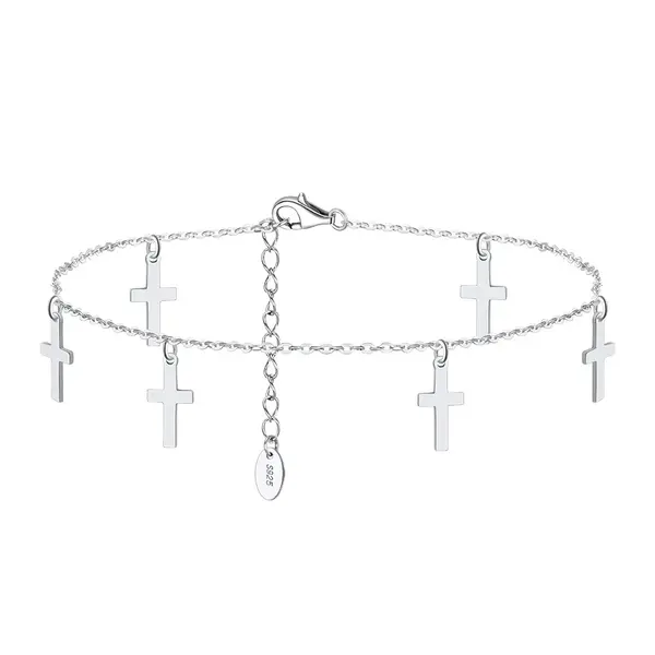 Bratara de glezna argint 925, JW1526, model cruciulite, placata cu rodiu