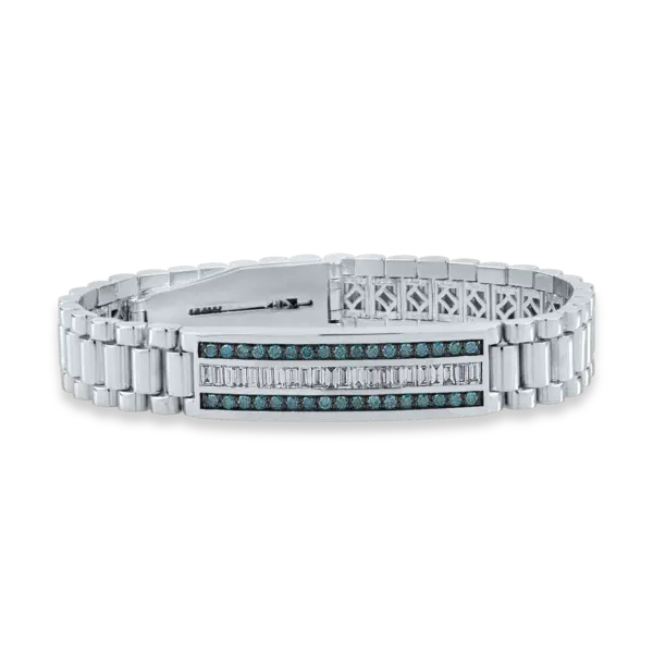 Bratara din aur alb cu diamante incolore baguette de 1.14ct si diamante albastre de 0.94ct