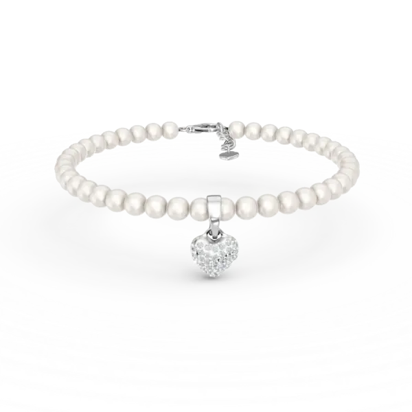 Bratara din aur alb cu perle de cultura de 22ct si diamante de 0.1ct
