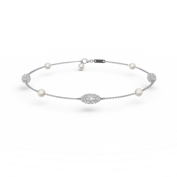 Bratara din aur alb cu zirconii si perle de cultura de 0.5ct