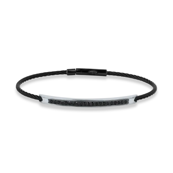 Bratara din aur alb si otel cu diamante negre de 0.28ct pentru barbati