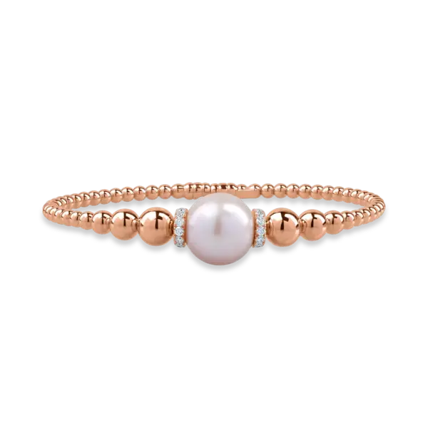 Bratara din aur roz cu perla de cultura de 14.5ct si diamante de 0.25ct